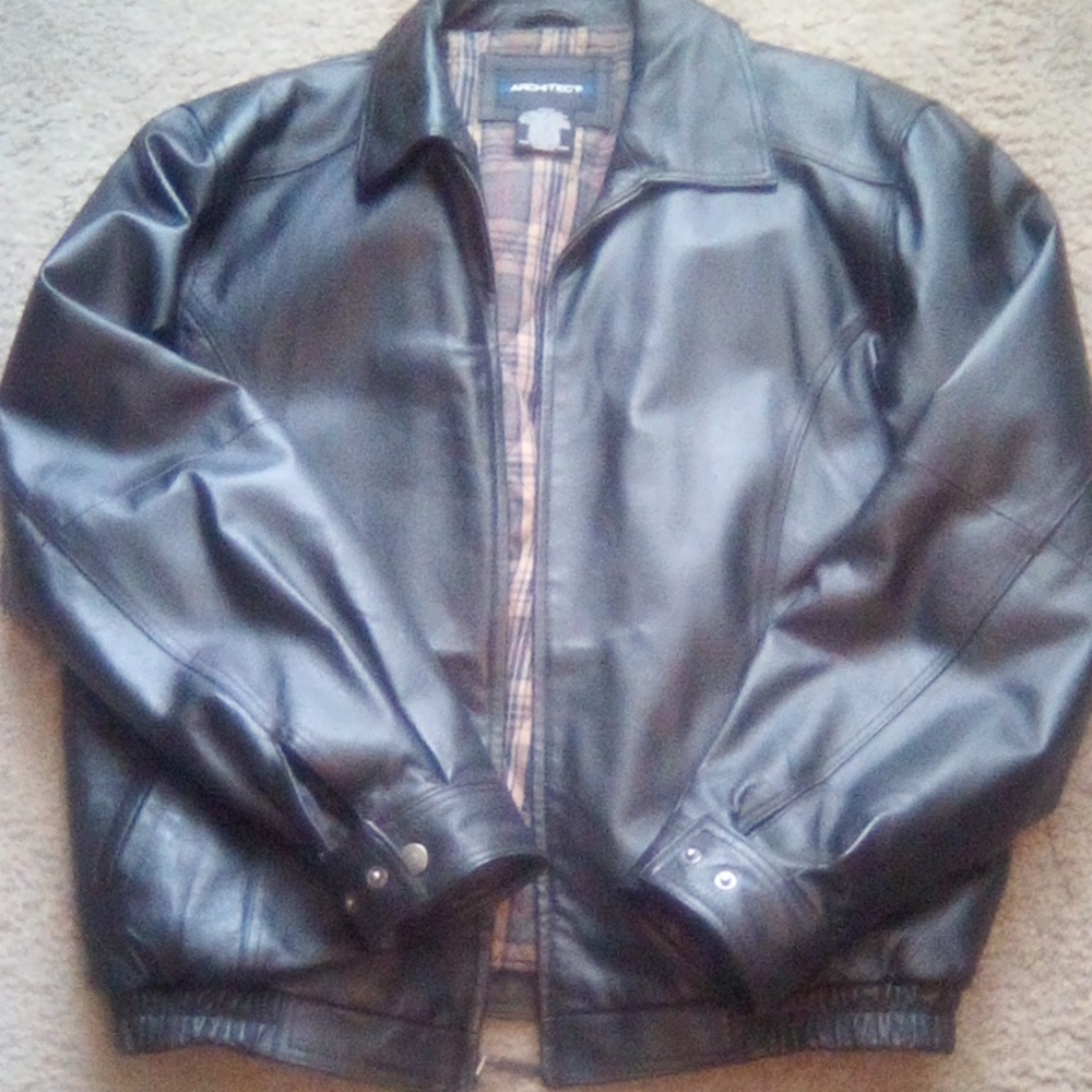Architect Genuine Leather Men Zipper Up Black Heavy Coat